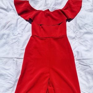 Red H&M Off-the-Shoulder Jumpsuit